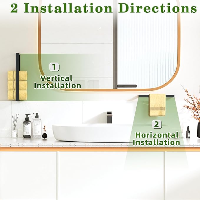 Alise 8 Inch Hand Towel Holder Towel Bar for Bathroom Wall Mount,Matte Black Towel Hanger Towel Rack for Bathroom Lavatory,SUS304 Stainless Steel Towel Rail Towel Rod Self Adhesive or Drilling Mount