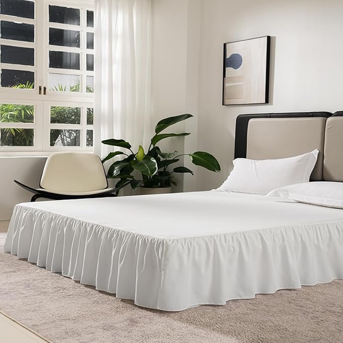 TSUTOMI Bed Skirt Queen Size Ruffled Bed Skirt with Split Corners, Queen Bed Skirt 12 Inch Drop, Queen Size Bed Skirt Ivory for Ruffled Bed Skirt with Split Corners, Bed Skirt Queen Size