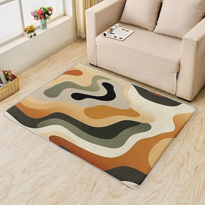 Neutral Color Rug, 4x7 Rug, Earth Tone Rugs for Living Room Bedroom, Vintage Large Area Rug, Washable Rug Non Slip Soft Indoor Carpet, Kids and Pets Friendly, Neutral Color Home & Room Decor