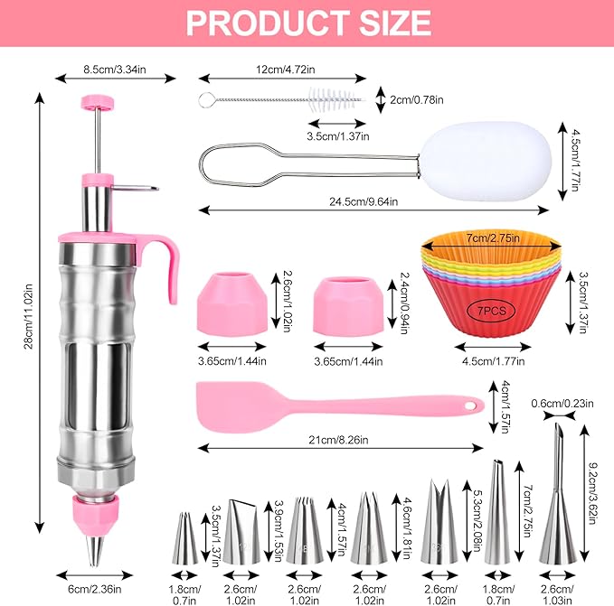 FACIACC Dessert Decorating Syringe Set, Stainless Frosting Piping Kit