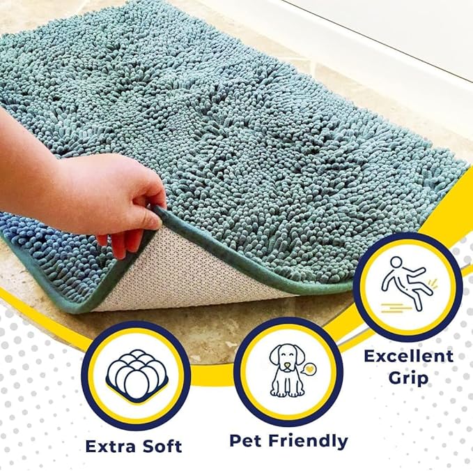 Muddy Mat® Original Dog Door Mat for Muddy Paws, Super Absorbent Microfiber, Non-Slip Washable Pet Rug, Quick Dry Chenille Entryway Carpet, Machine Washable Indoor Outdoor mat, Seafoam Green 48"x72"