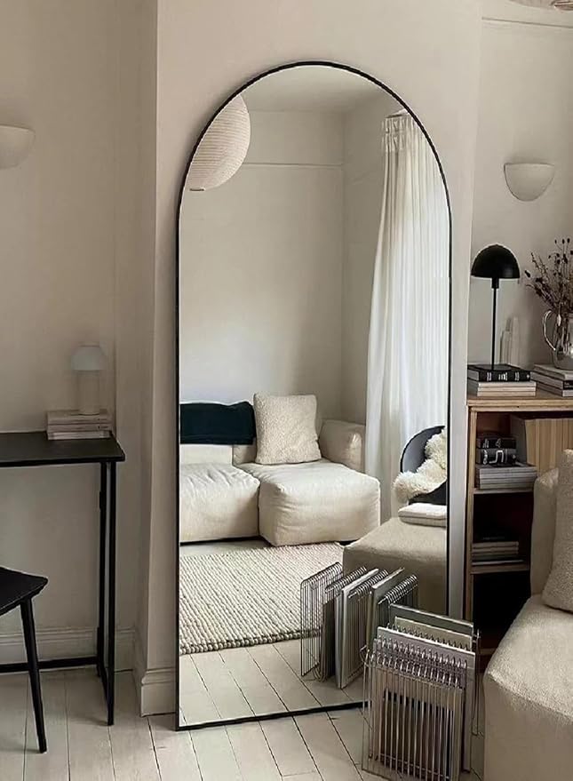 BEVERDY Full Length Mirror, Arched Floor Mirror with Stand, 28"x71" Oversized Floor Mirror, Wall Mirror Full Length Freestanding, Wall Mounted Mirror for Bedrooom Living Room, Black