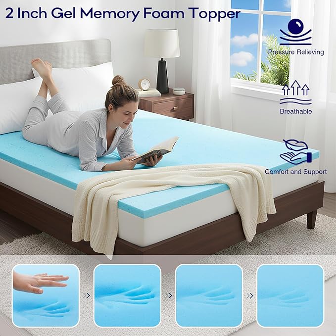 OLANLY Dual-Layer 4 Inch Full Size Memory Foam Mattress Topper for Back Pain, 2 Inch Cooling Pillow Top Mattress Pad Cover and 2 Inch Gel Memory Foam Topper, Deep Elastic Pocket, Grey