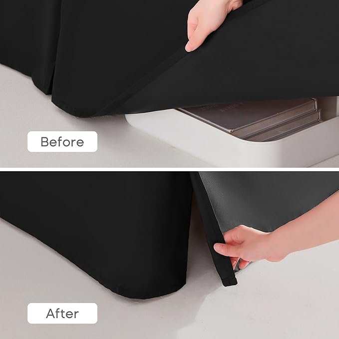 SONIVE King Bed Skirt,Premium Solid with Pleated Dust Ruffle 15-Inch Drop Easy to Put in Shrink Free and Fade Resistant Black