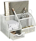 BLU MONACO | White Metal Mesh Desk Organizer with Drawer | 6-Compartment Desktop Storage for Office, School, Kitchen & Home | Modern Workspace Organizer for Pens, Papers, Supplies & Accessories