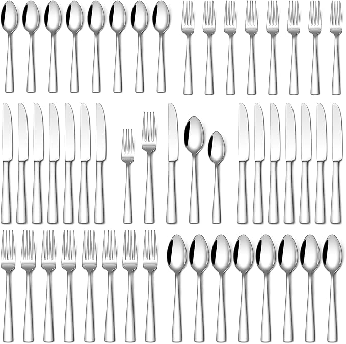 Stapava 40 Piece Silverware Set, Food-Grade Stainless Steel Flatware Sets for 8 Mirror Polished Cutlery Utensil Sets Include Dinner Knives Spoons and Forks Set Dishwasher Safe for Home Restaurant