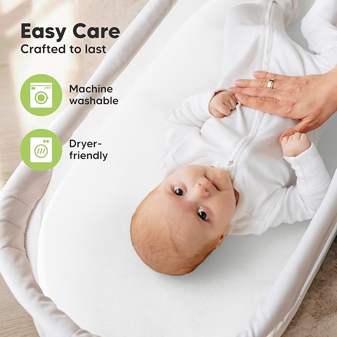 2-Pack Organic Bassinet Sheets for Girls, Boys - 100% Cotton Bassinet Mattress Sheets Compatible with Halo Bassinest Swivel Sleeper, Graco, Baby Delight, Chicco, Unisex Fitted Bassinet Sheets (Rose)