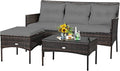 Tangkula 3 Pieces Patio Conversation Set, All Weather Outdoor PE Rattan Wicker