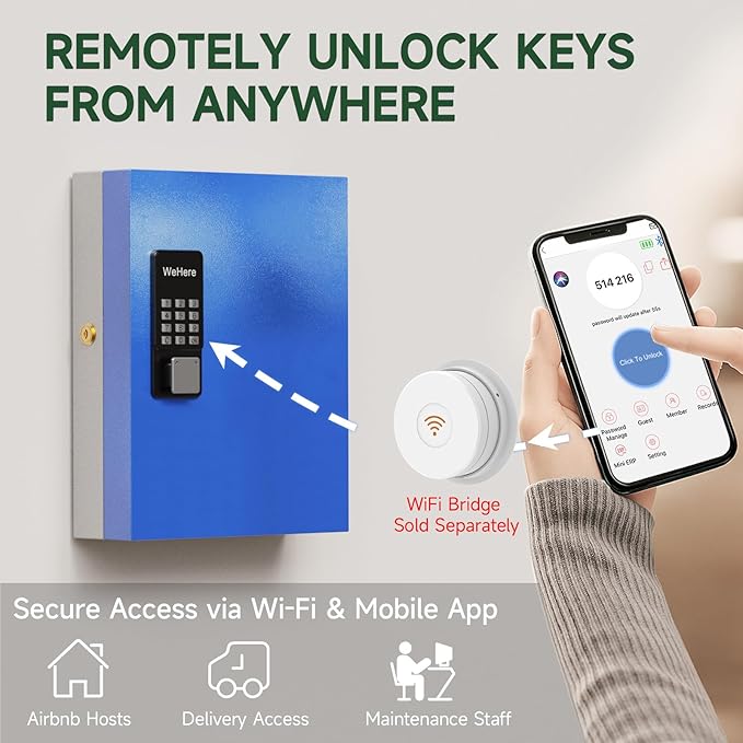 WeHere 32-Key Plus Smart Key Lock Box Wall Mount – Commercial Key Cabinet with App, Bluetooth & WiFi Unlock (Sold Separately), Access Log Tracking, Key Management System for Rental, Office, Property