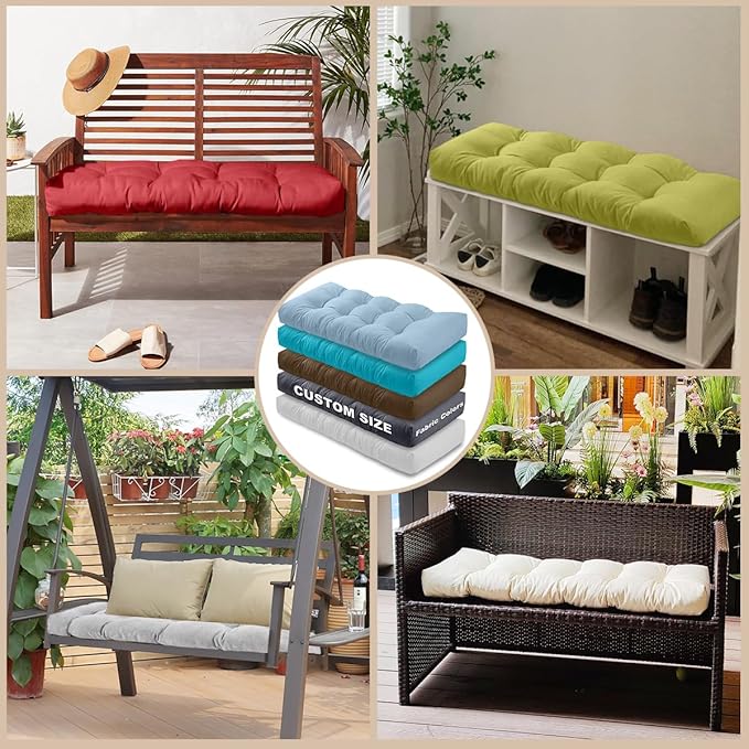 Bench Cushion 48 inches,Indoor/Outdoor Non-Slip Tufted Cushions, Premium Waterproof Linen, Soft Piano Sofa Cushions, Entryway Storage, Bay Window, High-Density Memory Foam(Light Beige-48x16x4in)