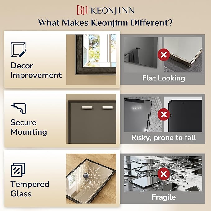 Keonjinn 60" x 36" Oversize Black Bathroom Vanity Mirror, Safe Beveled Tempered Glass, Decorative Aluminum Alloy Frame, Rustproof, Black Bathroom Mirrors for Over Sink, Modern Rectangle Wall Mirror