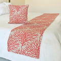 The HomeCentric King/Queen/Twin Coral, Peach & Pink Designer Twin 53"x18" Bed Runner Without Pillow Cover, Coral, Pearl Embroidery, Under The Sea & Beach Theme on Linen Fabric - Coraline Pearls