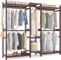 Homykic Bamboo Closet System Clothes Rack, Large Freestanding Garment Rack Clothing Rack for Hanging Clothes with 7 Storage Shelves and 5 Rods, Open Wardrobe Organizer with 4 Hooks, Espresso