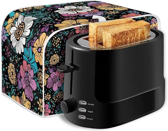 Flower 2 Slice Bread Maker Cover for Kitchen, Dustproof Toaster Cover Suitable for Standard Size Bread Machine, Small Kitchen Appliance