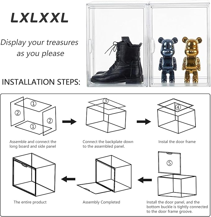 Clear Acrylic Display Case, Stackable Plastic Storage Bins with Magnetic Attraction Lid, Showcase for Cosmetic, Large Figures Collectibles, X-Large