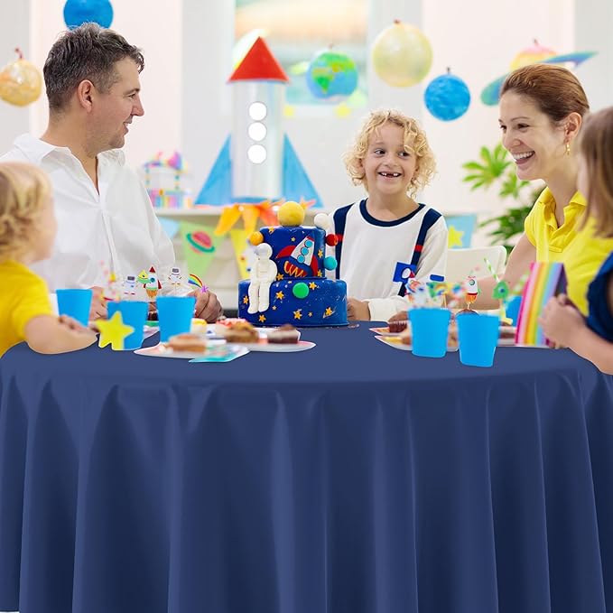 16 Pack Navy Blue Plastic Tablecloth for Round Tables, Premium Decorative Navy Blue Disposable Table Cloths for Parties, Navy Round Party Table Cover for Birthday Wedding Banquet Event, 84 Inch