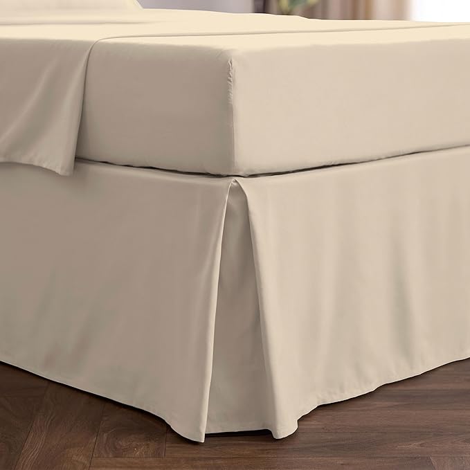 Mellanni Bed Skirt King Size - Bed Skirting - 15-Inch Tailored Drop Pleated Dust Ruffle - Hotel Luxury Bedding - Wrinkle, Fade, Stain Resistant - 1 Bedskirt (King, Beige)
