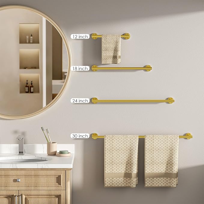 FORIOUS Towel Bar Wall Mounted, Stainless Steel Towel Racks for Bathroom 23 Inch, Includes Wall Mounting Hardware (Gold, Hanging Space 21 Inch)