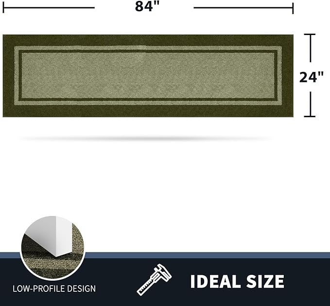 PURRUGS Dirt Trapping Door Mat 24" x 84", Non-Slip/Skid Machine Washable Entryway Rug, Shoes Scraper, Area Rug, Super Absorbent Welcome Mat for Muddy Wet Shoes and Paws, Budding Green & Sage Green