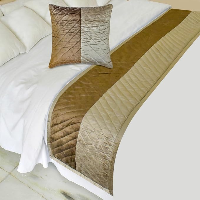 The HomeCentric King/Queen/Twin Brown Decorative Bed Runner Queen 74"x18" Bed Runner Without Pillow Cover, Solid, Chevron, Patchwork, Quilted Bed Scarf on Velvet Fabric - Plush Divide