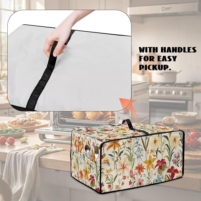 Toaster Oven Cover with Pockets, Washable Smart Oven Dust Cover Protective Kitchen Appliances Decor and Accessories, S, 14.5" x 18.5" x 9", Floral Pattern