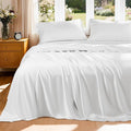 Luxury Mulberry Silk Modal King Size Sheet Set 4pc, Ultra Breathable & Cooling Bed Sheets for Hot Sleepers, Hotel Luxury Silky Bedding Sheets, 16" Deep Pocket(King,White)