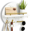 OurWarm Key Holder Wall Mount, 11.8 Inch White Decorative Key and Mail Holder Organizer with 8 Key Hooks, Round Wooden Key Rack Key Hanger with Shelf for Wall Entryway Boho Home Decor