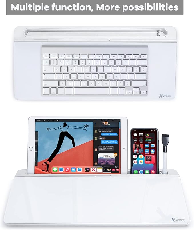 Varhomax Glass Desk Whiteboard with Storage, Desktop Organizer to-do List Memo Notepad Dry Erase White Board for Home Office and School Supplies (White)