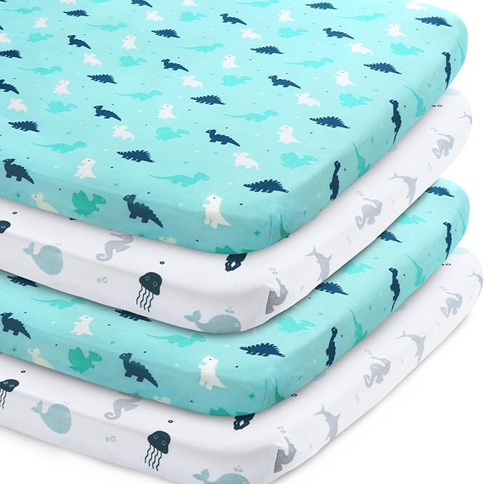 Bassinet Sheet 4 Pack for Baby Boys or Girls, Bassinet Sheets Ultra Soft Universal Fit for Most Rectangle, Oval, Hourglass Bassinet Mattress, Bassinet Sheets, Aqua