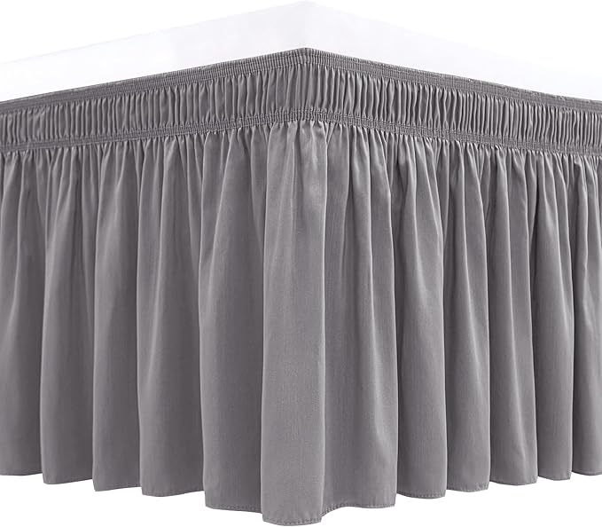 Biscaynebay Wrap Around Bed Skirts for Twin & Twin XL Beds 15" Drop, Silver Grey Adjustable Elastic Dust Ruffles Easy Fit Wrinkle & Fade Resistant Silky Luxurious Fabric Machine Washable