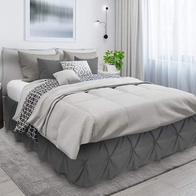 Nestl Grey Bed Skirt Cal King Size, Pinch Pleat Cal King Bed Skirt, 14" Inch Drop Cal King Bedskirt, Hotel Quality Grey Bed Skirts, Microfiber Bedskirt for Cal King Bed, Grey Cal King Bed Skirt