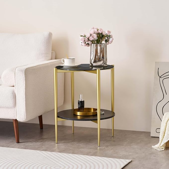LumFurn Round Glass End Table, Mid-Century Modern Design Sofa Table