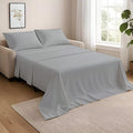 NON Sticky cotton Queen Size Sleeper Sofa Sheets, 4 Piece Egyptian Cotton Bed Sheet Set for Sofa Bed, 7" Deep Pocket for Pull Out Couch Mattress, 60" x 75", Light Grey Solid, Soft & Breathable