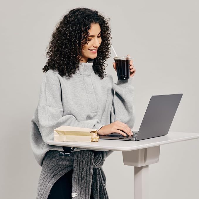 TopJob ANYDESK FOLD Mobile Standing Desk, Portable with Lockable Wheels, Foldable Stand Desk, Rolling Computer Workstations, Used for Home, Couch Side Table, Bedside Table in Bed Room Kitchen