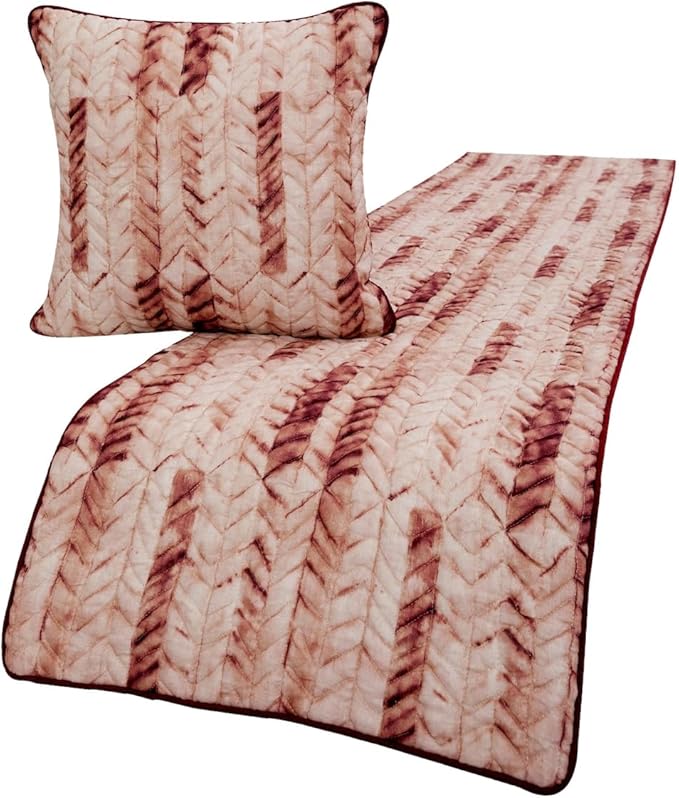 The HomeCentric King/Queen/Twin Maroon & Ivory Decorative King 90"x18" Bed Runner Without Pillow Cover, Tie & Dye, Beaded & Quilted Bed Scarf on Cotton Fabric - Tie Dye Love