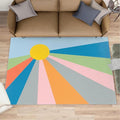 Boho Sun Area Rugs 6x9ft, Abstraction Deco Fluffie Rugs for Living Room, Minimalist Sunburst Nursery Rug with Under Rug Non Slip Tape for Bedroom Kids Room