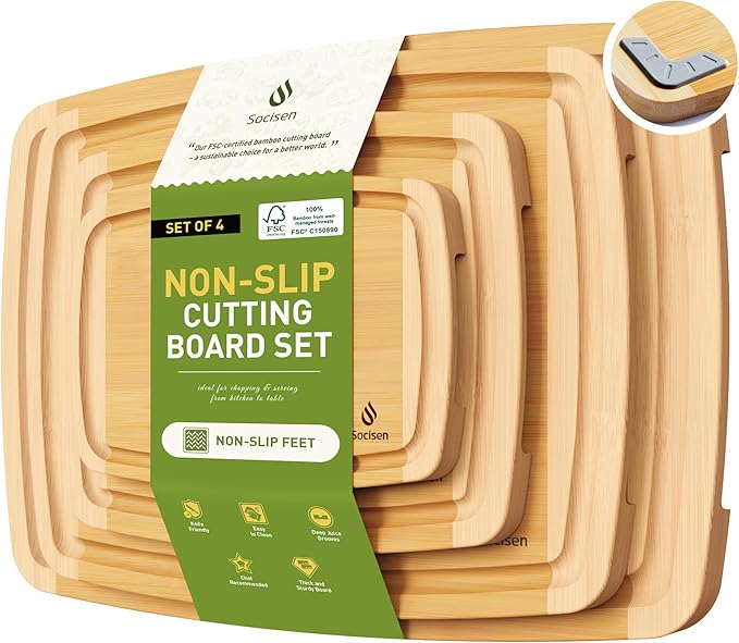 Bamboo Cutting Board Set Non Slip Feet Over Sink Men Husband Birthday Christmas Xmas Valentines Father Day Gifts Ideal from Wife Romantic Anniversary Best Cool Gadget Awesome Who Have Everything