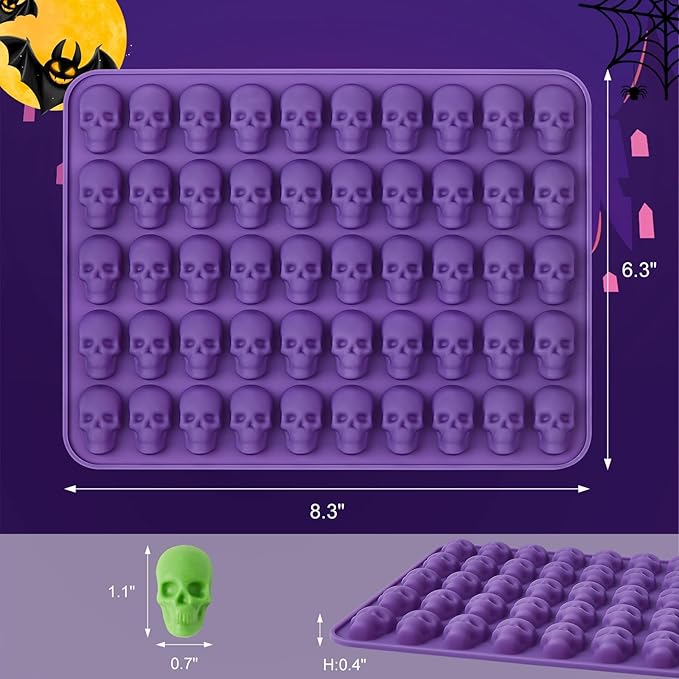 Mini Skull Molds, Halloween Gummy Chocolate Molds, 100 Cavities, 2Pcs