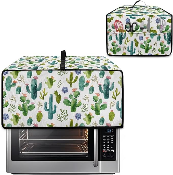 Watercolor Cactus Floral Print Toaster Oven Cover Waterproof Polyester-Linen Fabric Microwave Oven Dust Cover Foldable Kitchen Appliance Protector Dirt and Fingerprint Protection, L