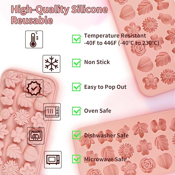 Flower Molds Silicone for Chocolate, Candy, 2 Pcs, 36-Cavity