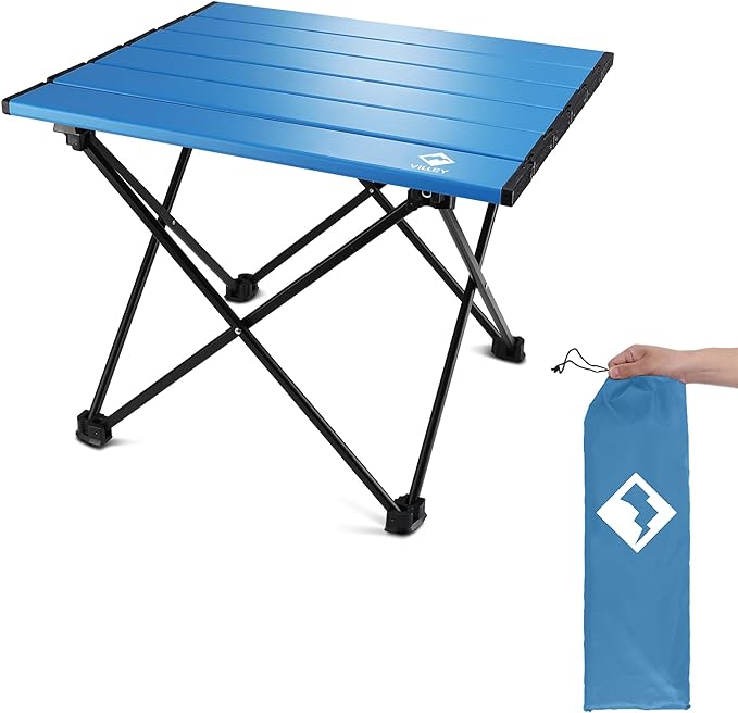 VILLEY Portable Camping Side Table, Ultralight Aluminum Folding Beach Table with Carry Bag for Outdoor Cooking, Picnic, Camp, Boat, Travel