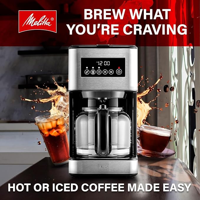 Melitta Aroma Tocco Plus Glass 12-Cup Drip Coffee Maker, Black & Stainless