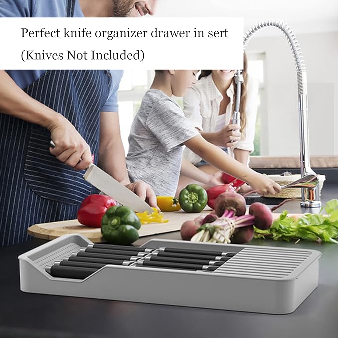 Mulikeer Drawer Knife Organizers Insert with Expandable Tray for 11 Knives