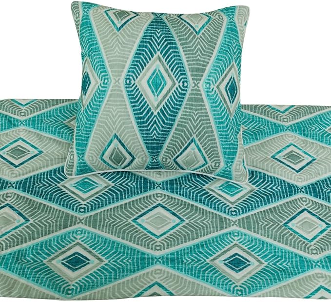 The HomeCentric King/Queen/Twin Blue, Ivory & Grey Decorative King 90"x18" Bed Runner with Pillow Cover, Quilted & Printed Bed Scarf on Cotton Fabric - Tallulah