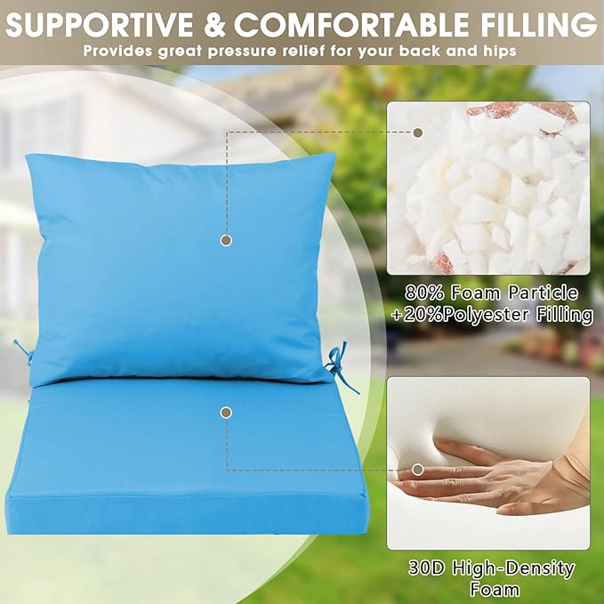 Outdoor Seat Cushion Set 22 x 22 In, Water-Resistant & Fade-Resistan, Patio Furniture Cushions with Removable Cover Deep Seat & Back Cushion with Handle and Adjustable Straps for Chair Sofa,1PC