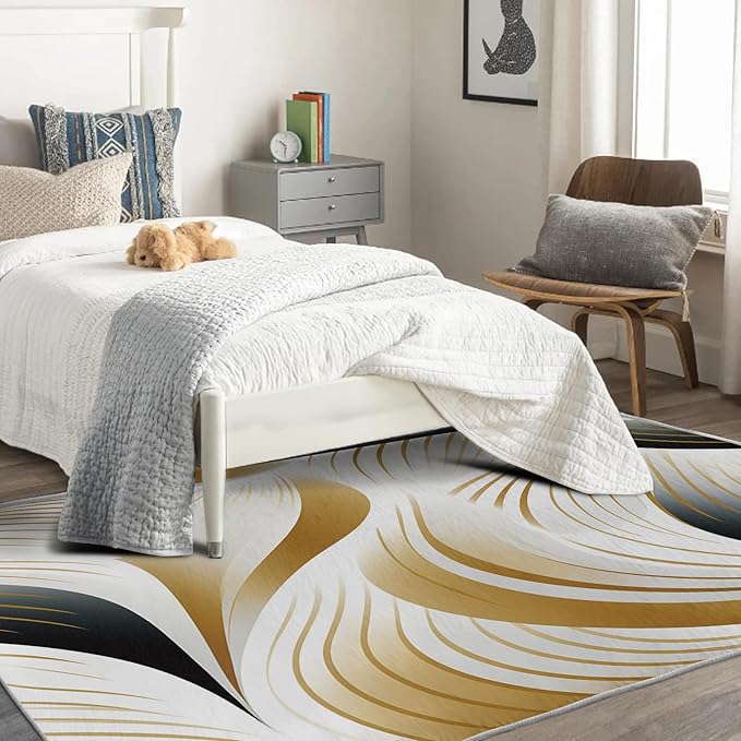 Elegant Wave Design Rug, 7x10 Rug, Abstract Rugs for Living Room Bedroom, Modern Large Area Rug, Washable Rug Non Slip Soft Indoor Carpet, Elegant Wave Design Home & Room Decor
