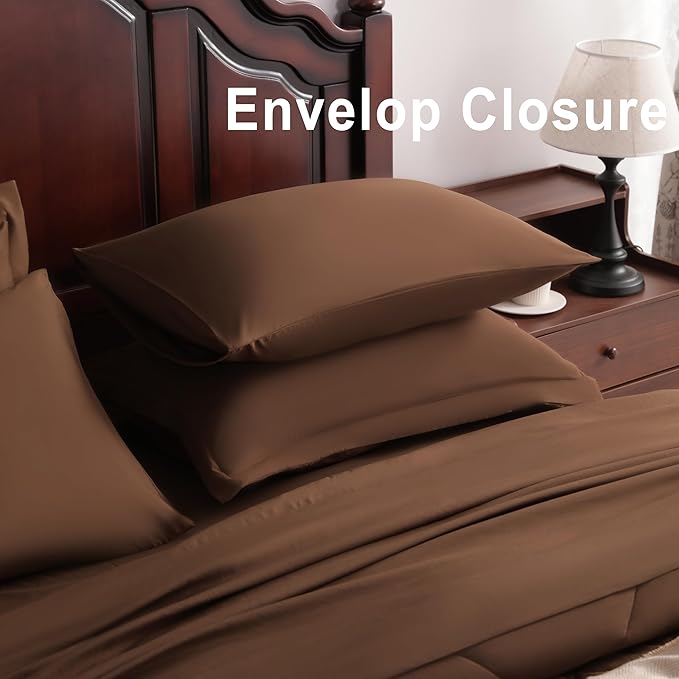 NTBAY King Comforter Set with Sheets, 7 Pieces Soft and Breathable King Bedding Set, Bed in a Bag, Down Alternative Comforter Set Solid Color All Season, King Bedding Set, Brown