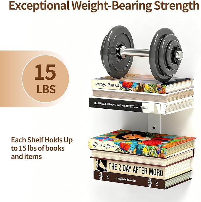 Invisible Floating Bookshelves 4 Tier, Heavy Duty Metal Book Organizer
