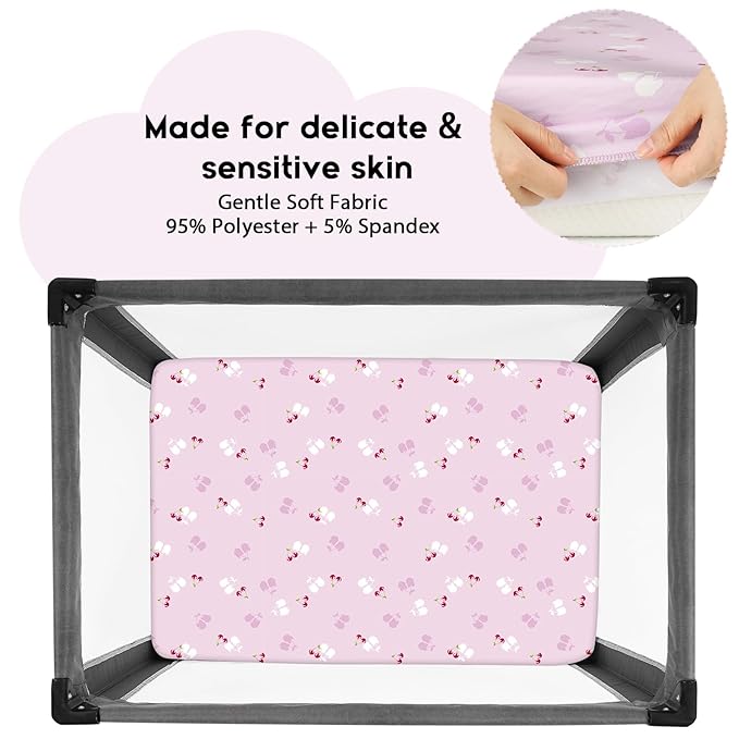 Yoofoss Pack and Play Sheets Fitted, Mini Crib Sheets 2-Pack for Pack N Play Mattress, Stretchy Playard Sheet, Soft and Breathable (Pink+Cherry)