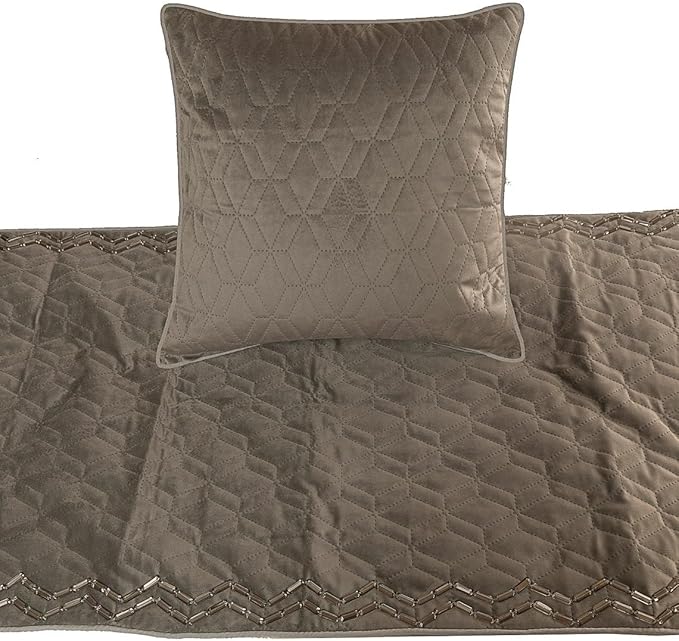 The HomeCentric King Queen Twin Gray Handmade Full 68"x18" Bed Runner with 2 Pillow Cover, Quilted & Crystals Bed Scarf on Velvet Fabric - Grey Diamond Symphony